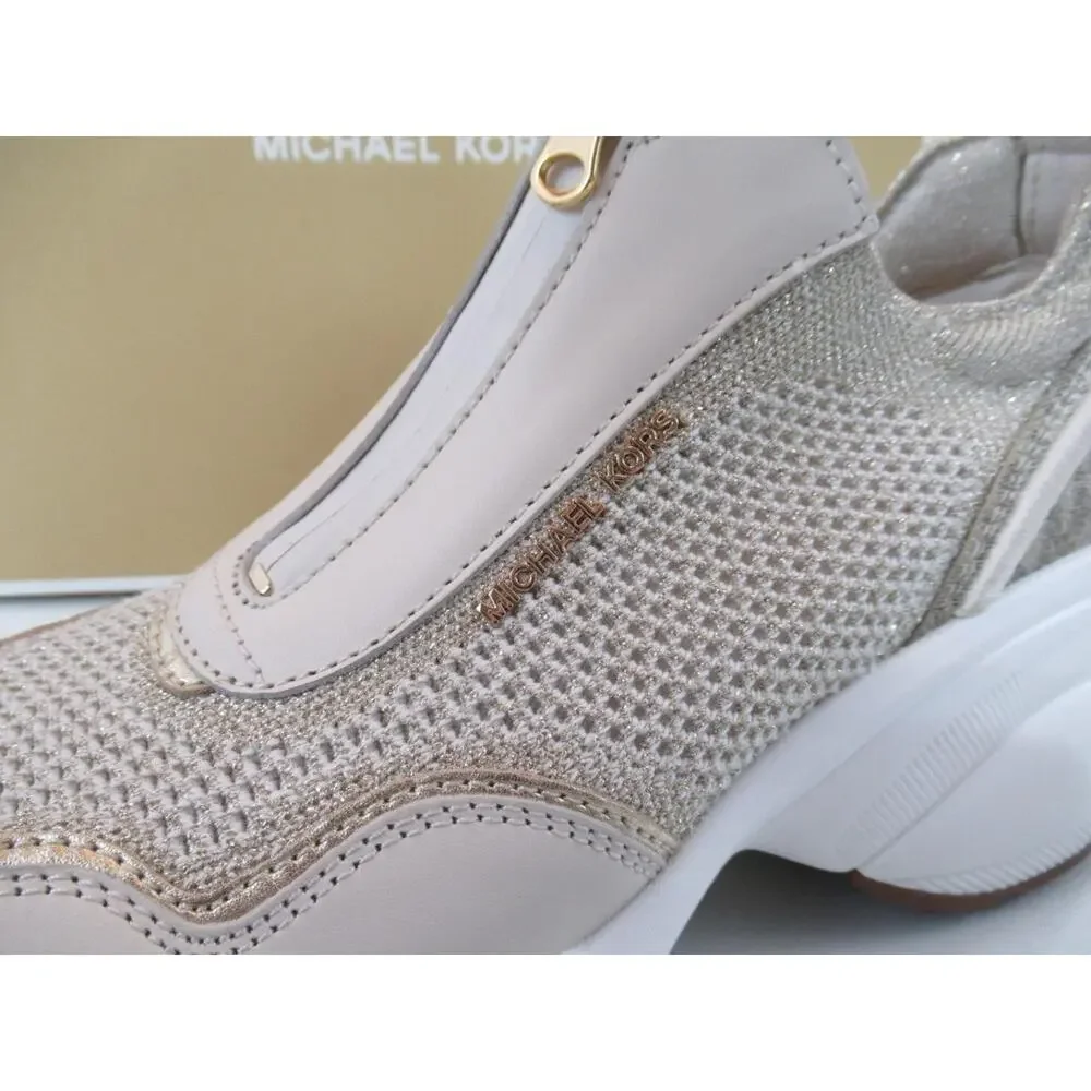Michael Kors Zuma Slip On Trainer Sporty Wedge Sneakers Leather Pale Gold
